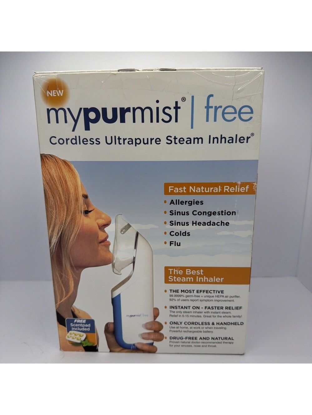 MyPurMist Free Cordless Ultrapure Steam Inhaler Allergies Colds Congestion NIB